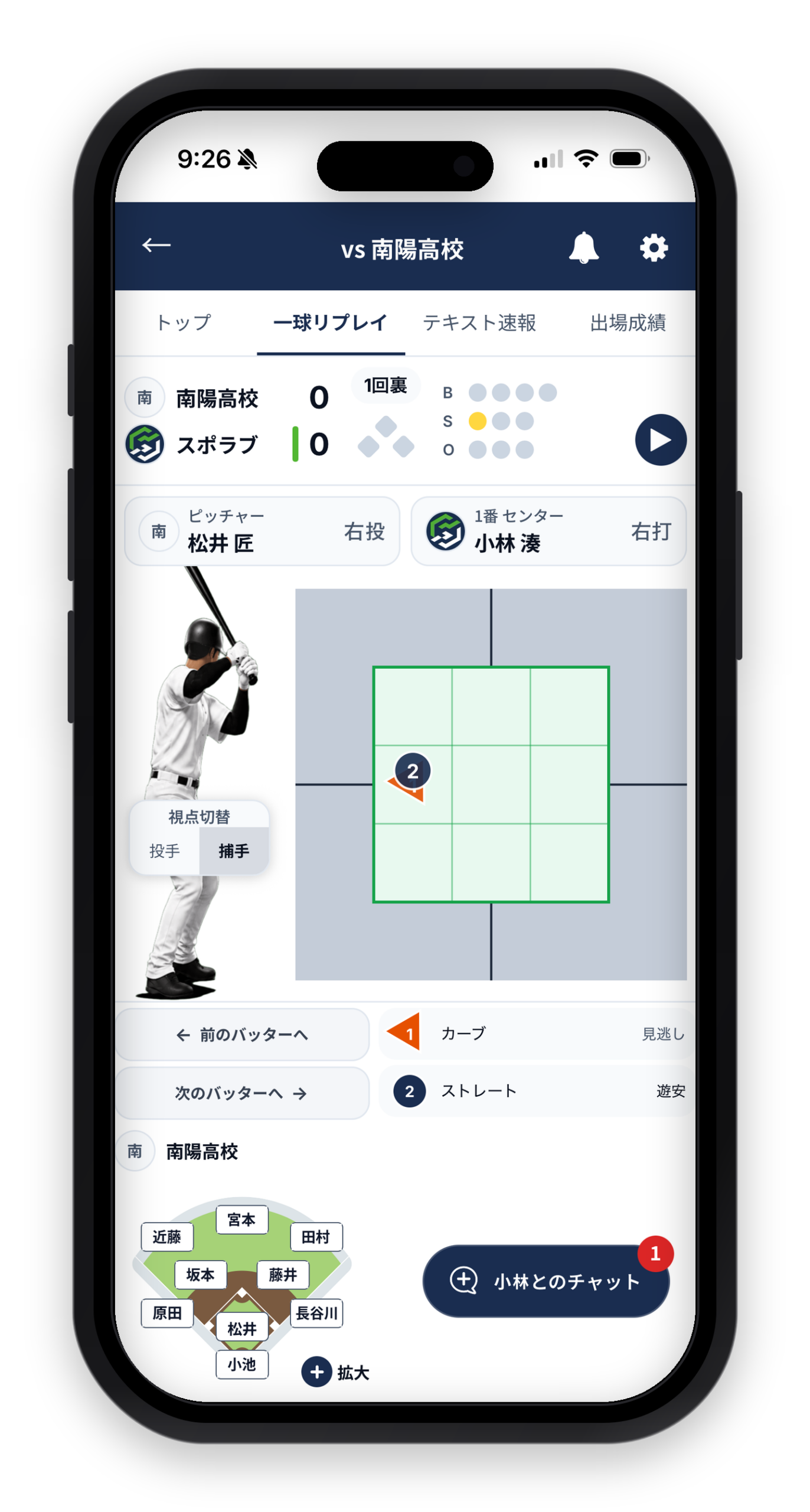 管理者⇔選手間のチャット